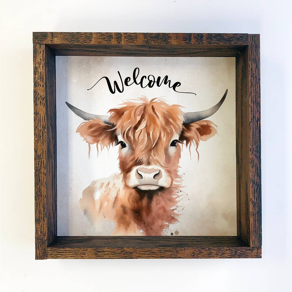 Welcome Highland Cow - Farmhouse Welcome Sign - Welcome Art