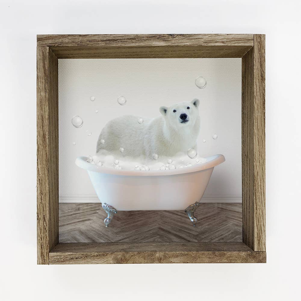 Polar Bear in a Bathtub Wood Sign - Funny Bathroom