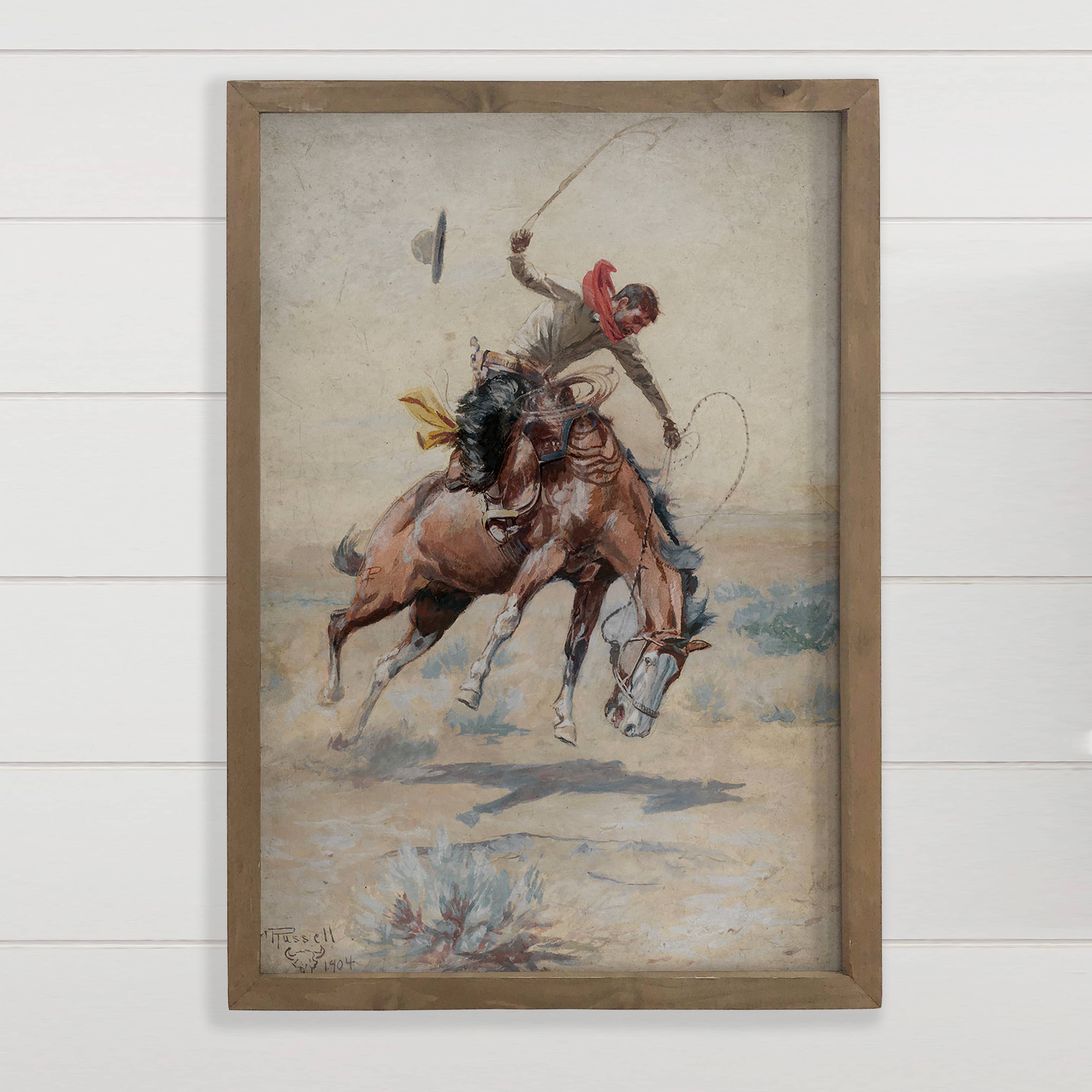 Bucking Cowboy - Western Canvas Art - Wood Framed Wall Art
