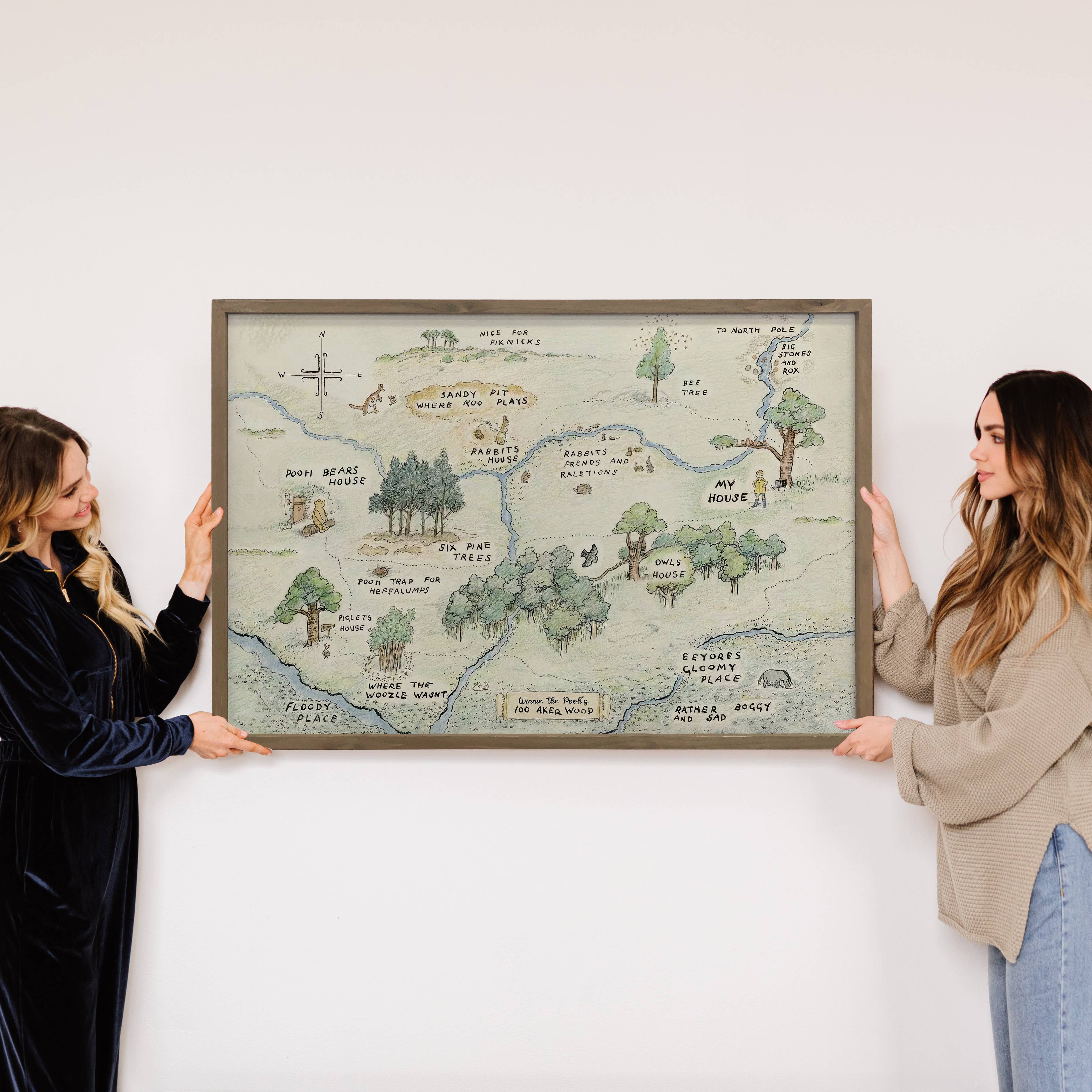 Winnie the Pooh Vintage Map - Disney Canvas Art - Wood Frame