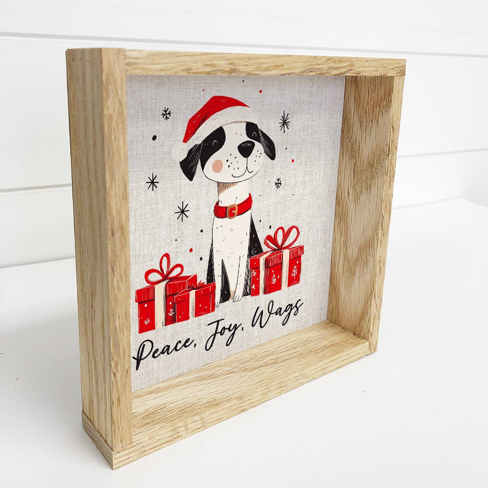 Peace Joy Wags Dog - Christmas Canvas Art - Wood Framed Art