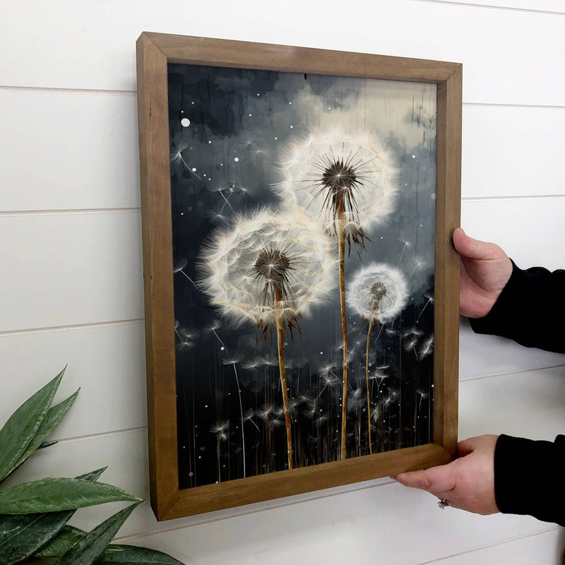 Dandelions in the Night Sky - Nature Canvas Art - Framed Art