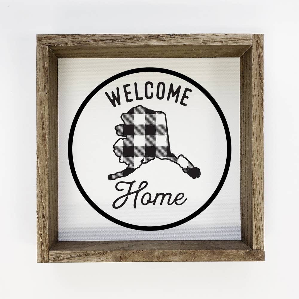 Welcome Home Alaska Buffalo Plaid Small Canvas Sign