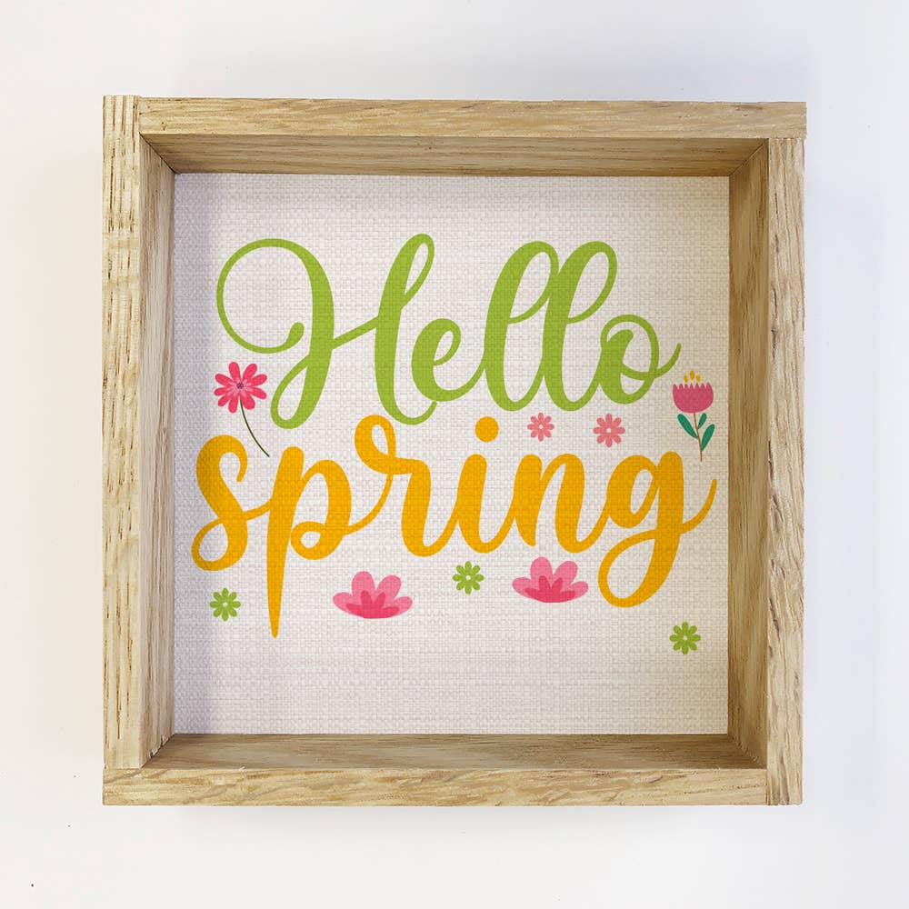 Hello Spring Yellow and Green - Spring Word Sign - Framed