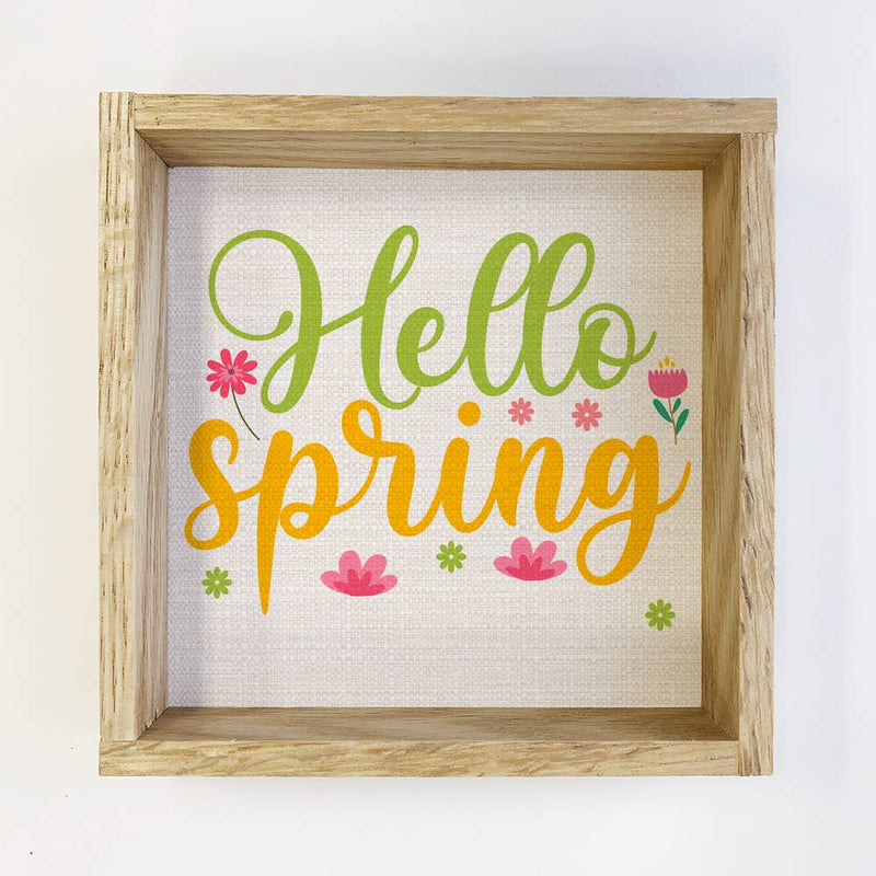 Hello Spring Yellow and Green - Spring Word Sign - Framed