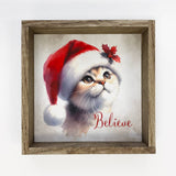 Believe Santa Cat - Cute Animal Holiday Canvas Art - Framed