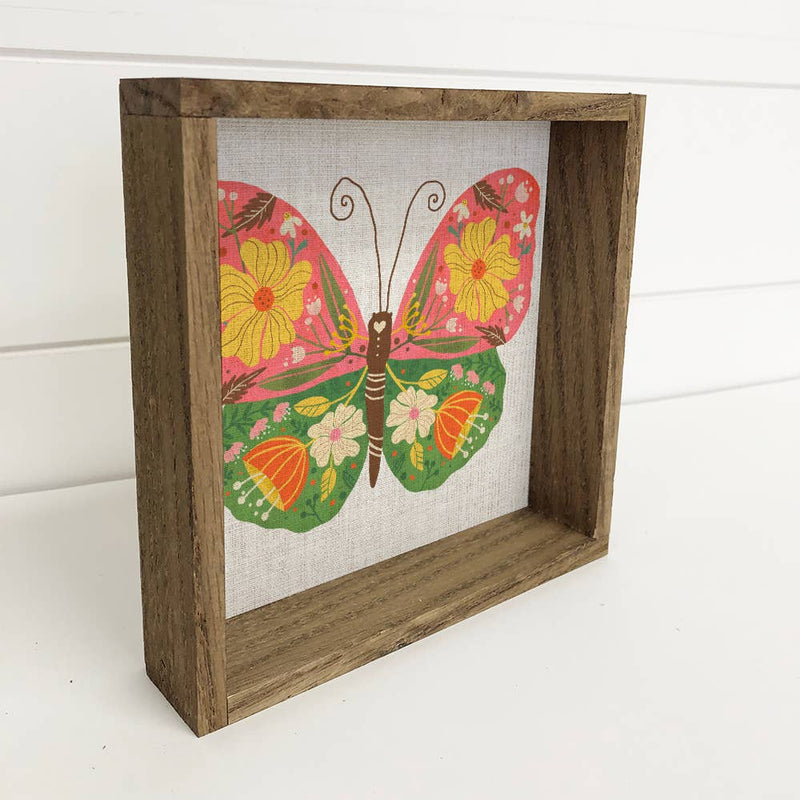 Folksy Whimsical Butterfly - Butterfly Canvas Art - Framed