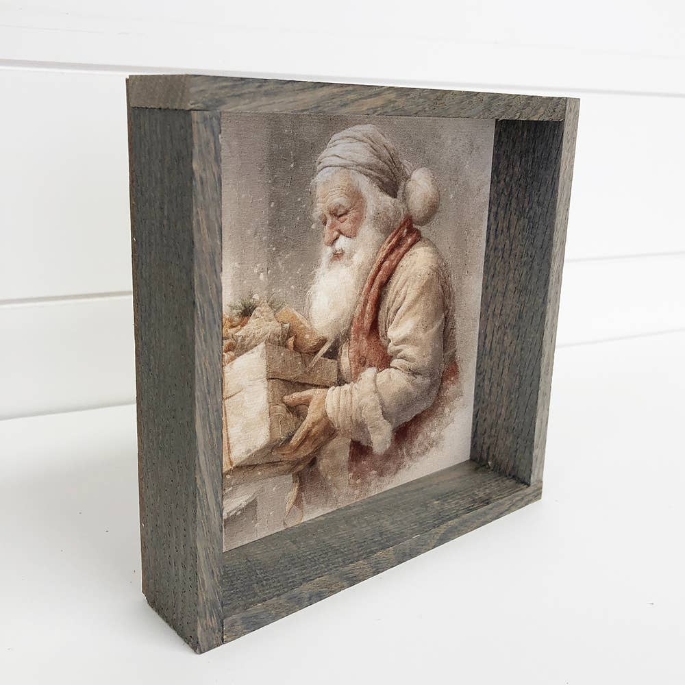 Vintage Santa Preparing Gifts - Rustic Holiday Canvas Art