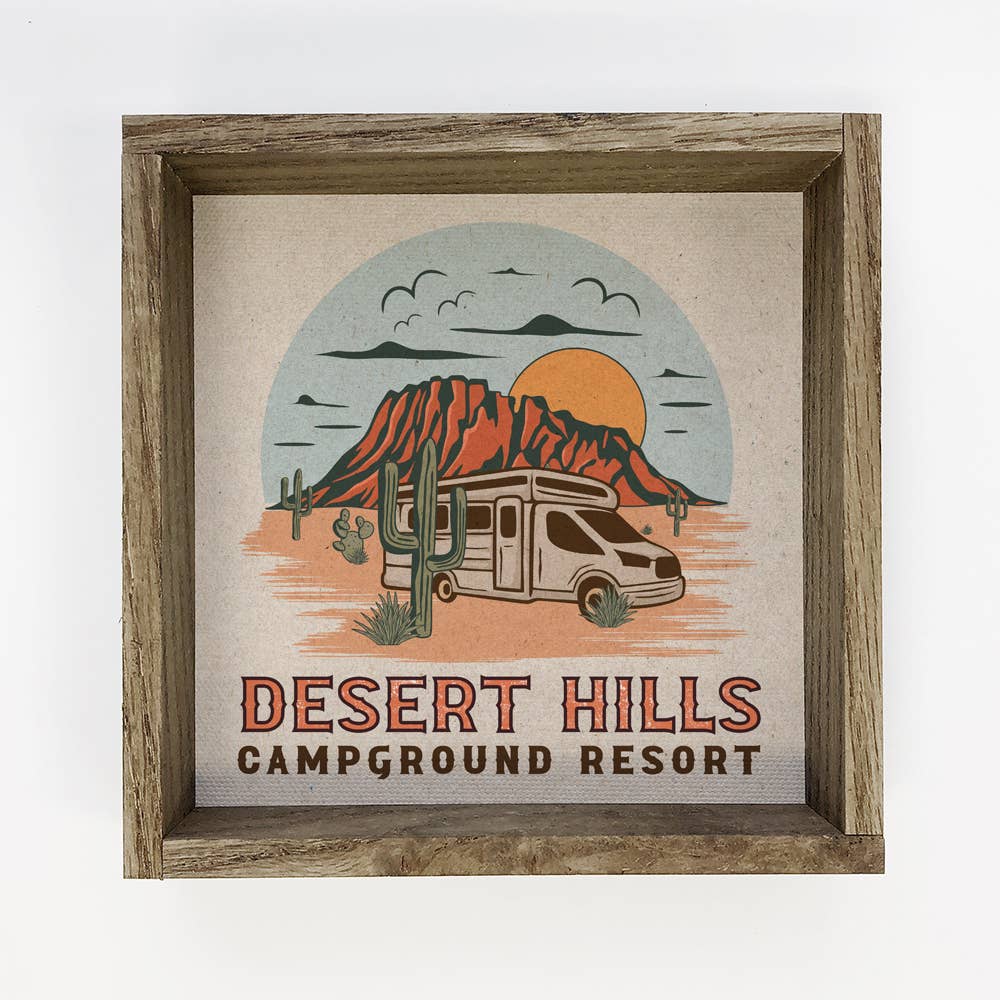 Desert Retro Camp RV - Desert Landscape Canvas Art - Framed