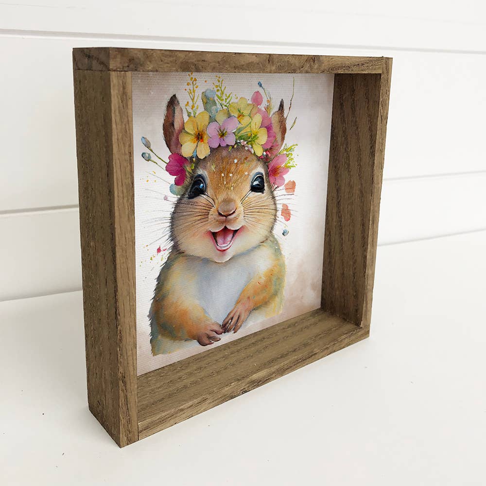 Cute Flower Squirrel - Cute Baby Animal - Baby Wildlife Art