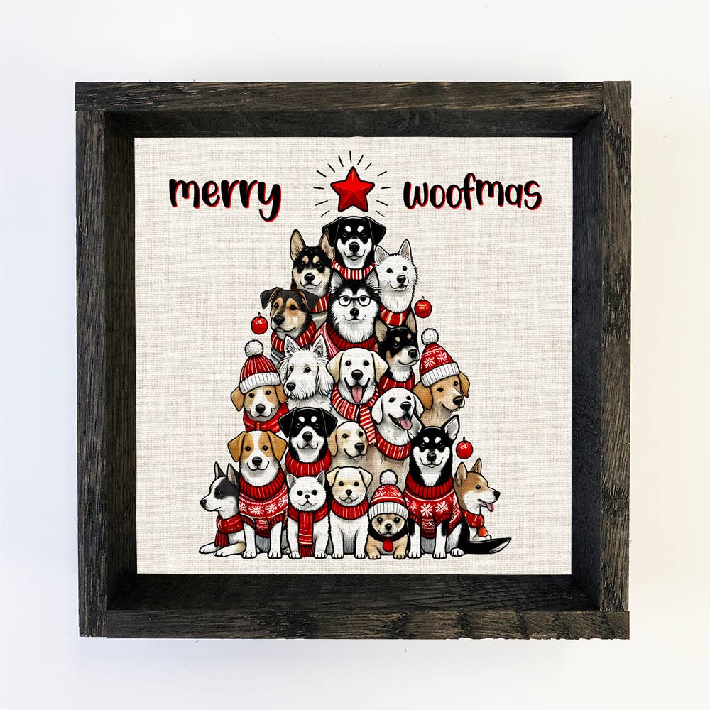 Merry Woofmas - Dog Christmas Canvas Art - Wood Framed