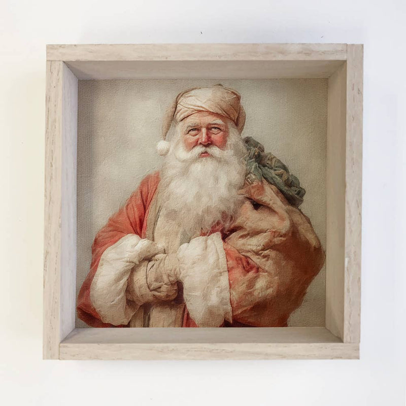 Vintage European Santa - Rustic Holiday Canvas Art - Framed