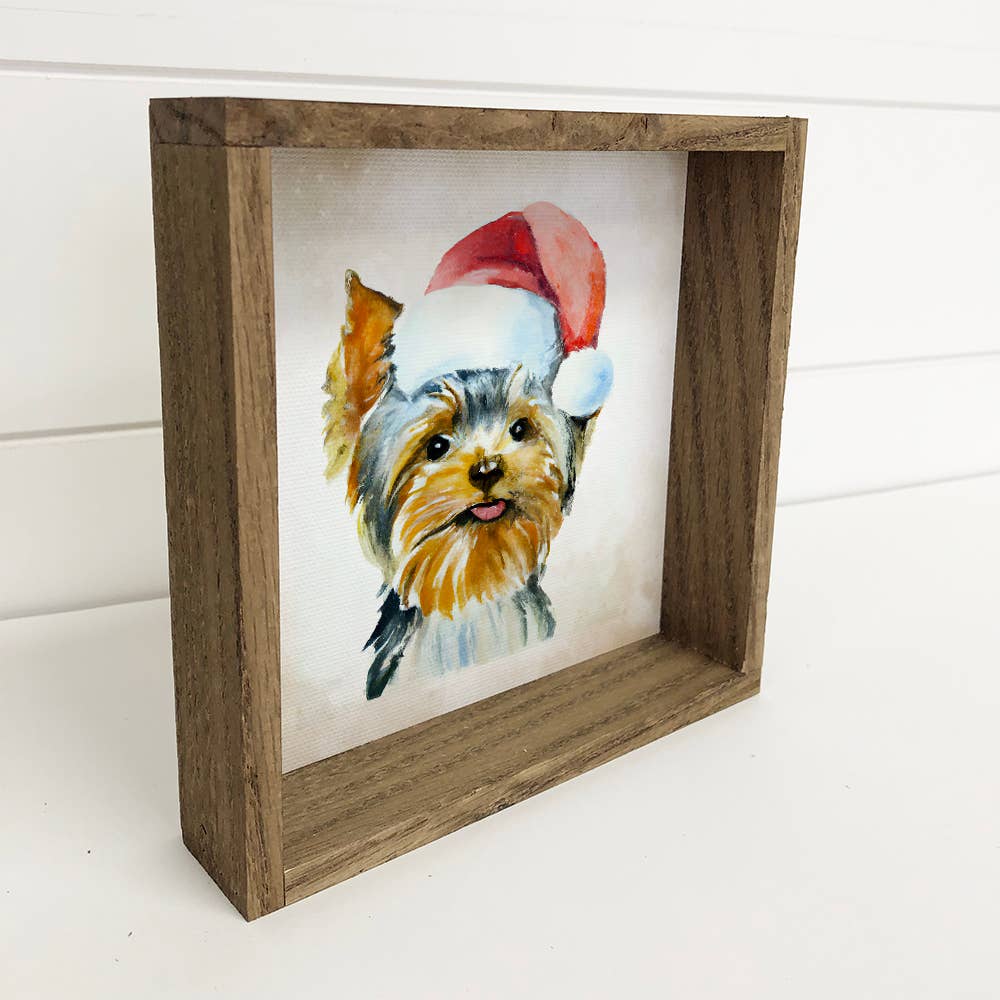 Yorkie Dog in Santa Hat Christmas Small Canvas Sign