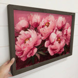 Pink Peonies on Pink - Flower Canvas Art - Wood Framed Decor