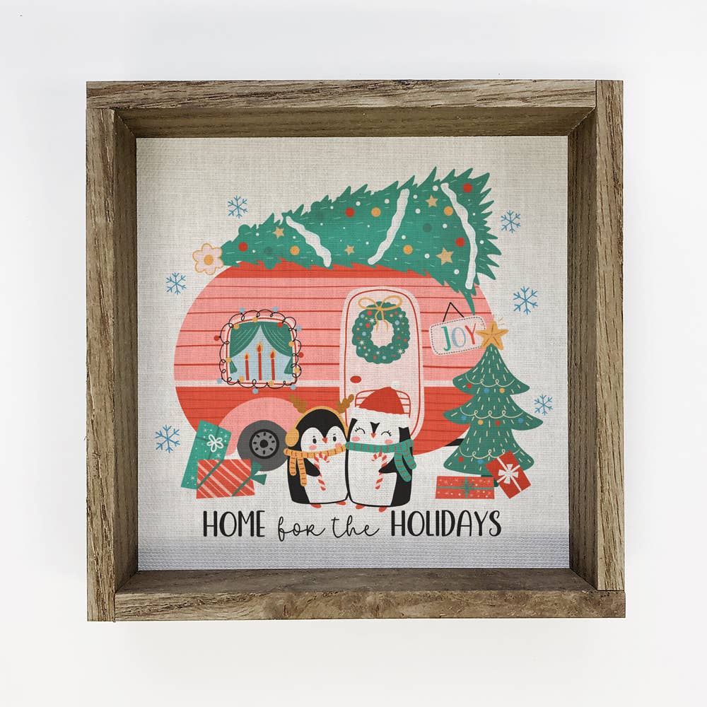 Home for the Holidays Penguin Camper - Holiday Canvas Art