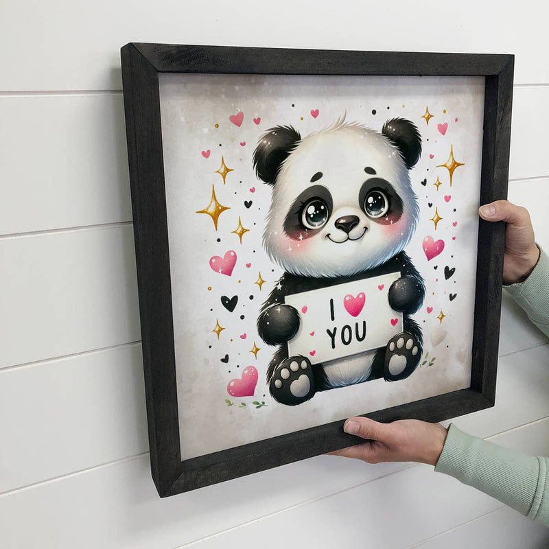 I Love You Panda - Valentines Day Panda Canvas Art - Framed