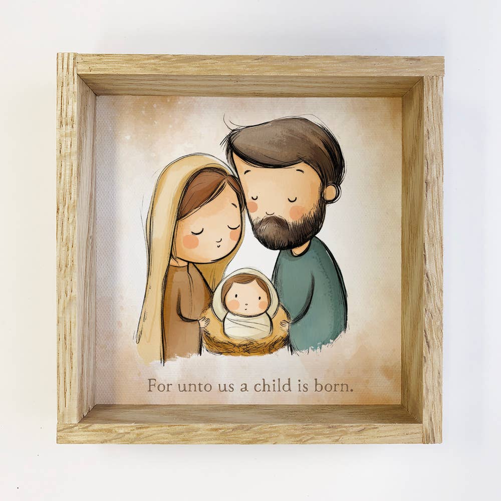 Cute Nativity Mary Joseph Baby Jesus - Nativity Canvas Art