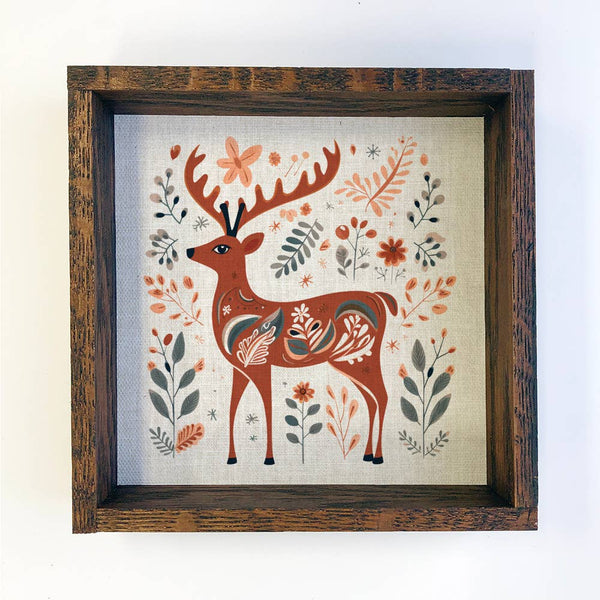 Scandinavian Reindeer - Wood Framed Holiday Canvas Art