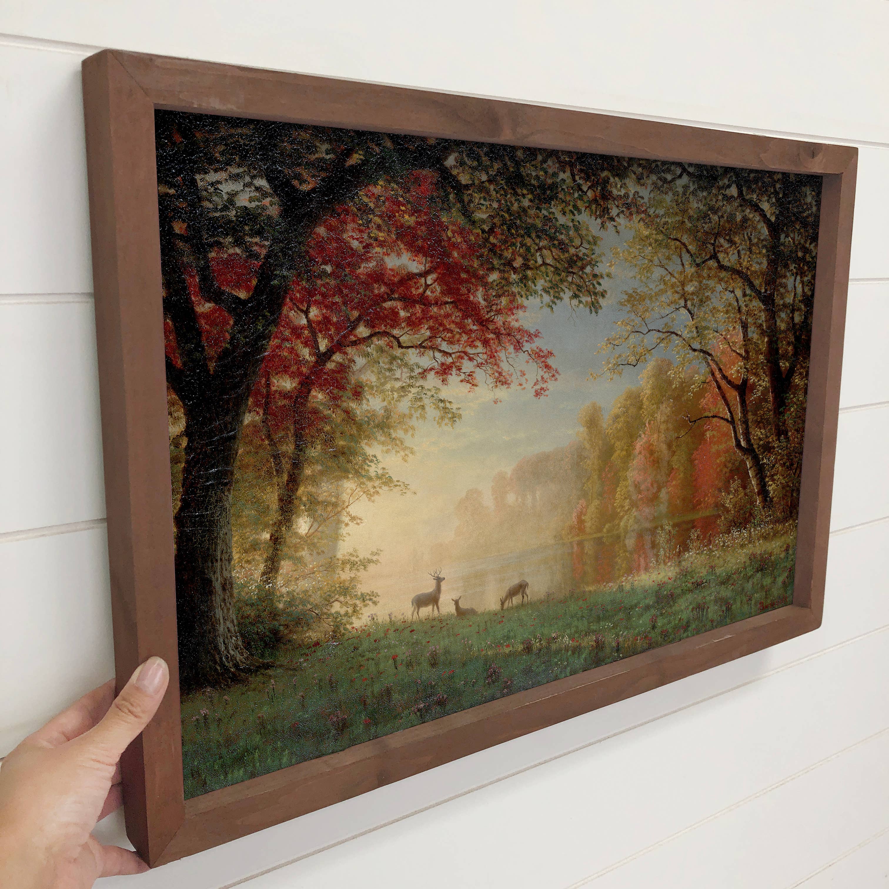 Deer by the Lake - Nature Canvas Art - Wood Framed Wall Art