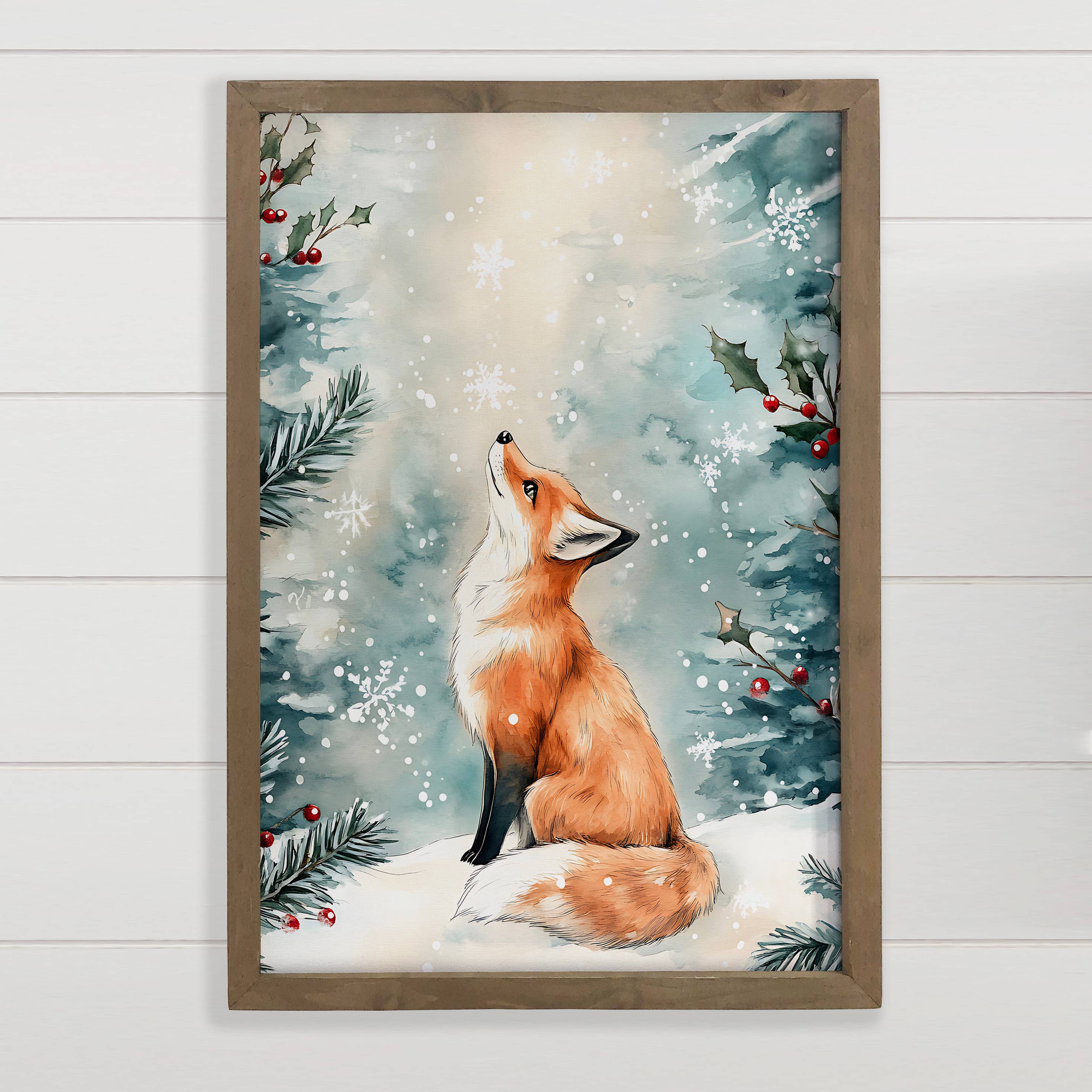 Fox Falling Snow - Fox Wall Art - Wood Framed Nature Decor