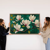 Magnolia Emerald Elegance - Flower Canvas Art - Wood Framed