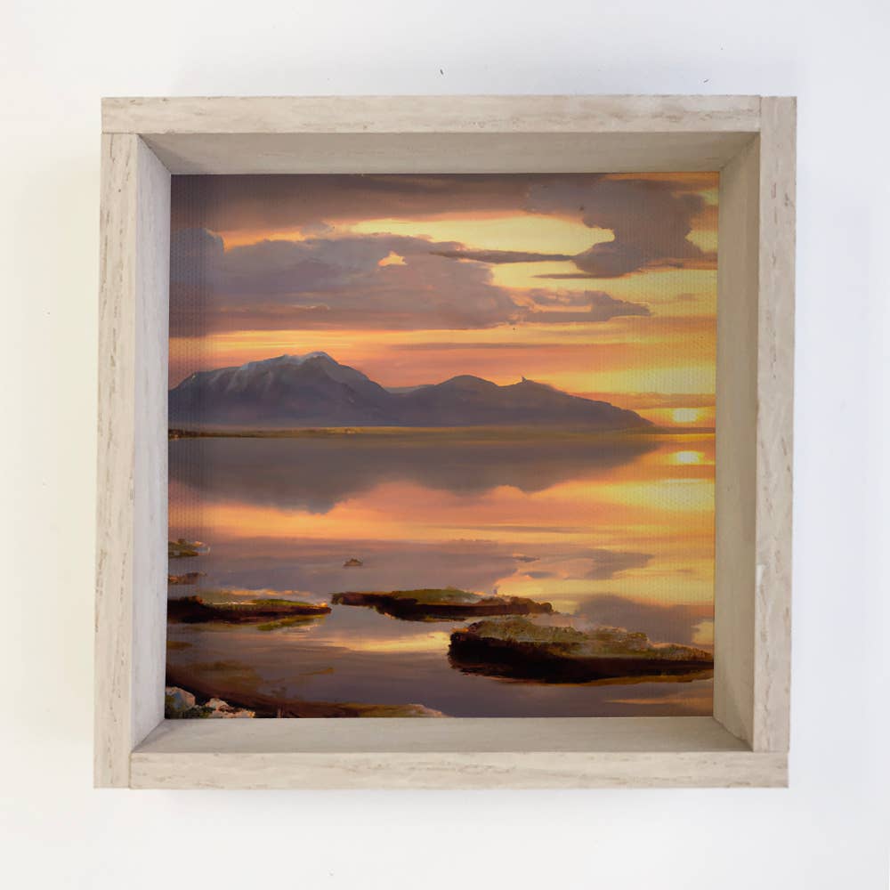 Great Salt Lake Sunset Painting on Canvas Small Sign