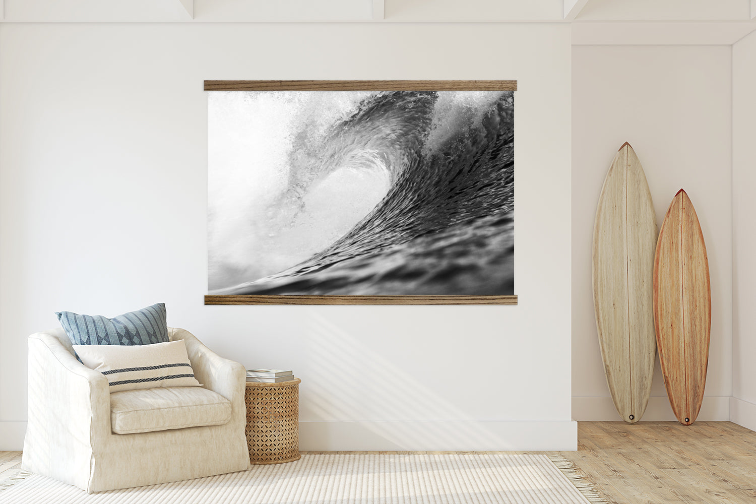 Extra Large Surf Wave Black and White Canvas Wall Hanging