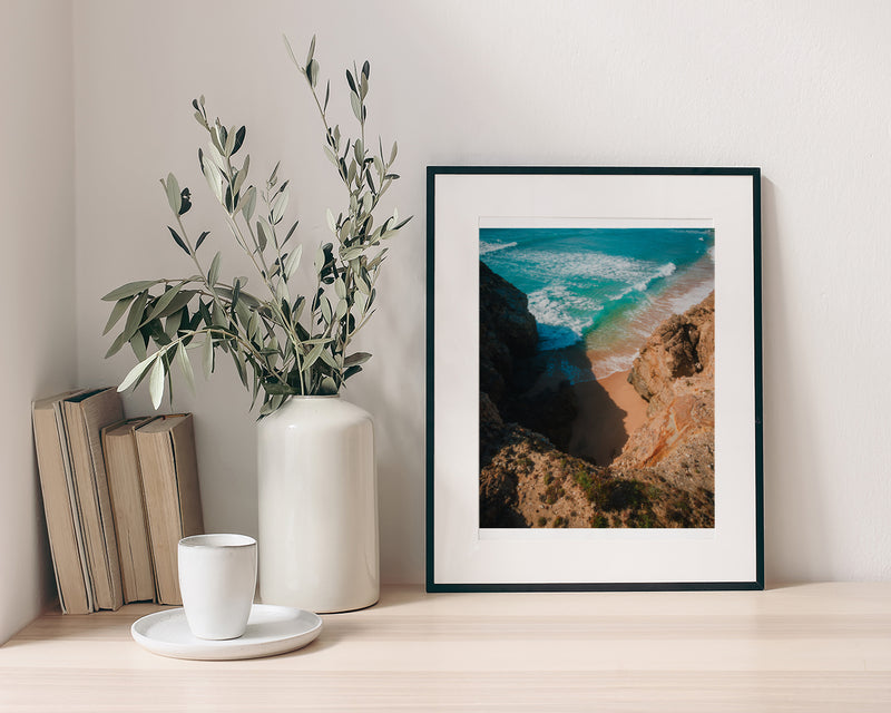 Beach Surrounded by Cliff Fine Art Print - Giclee Fine Art Print Poster or Canvas