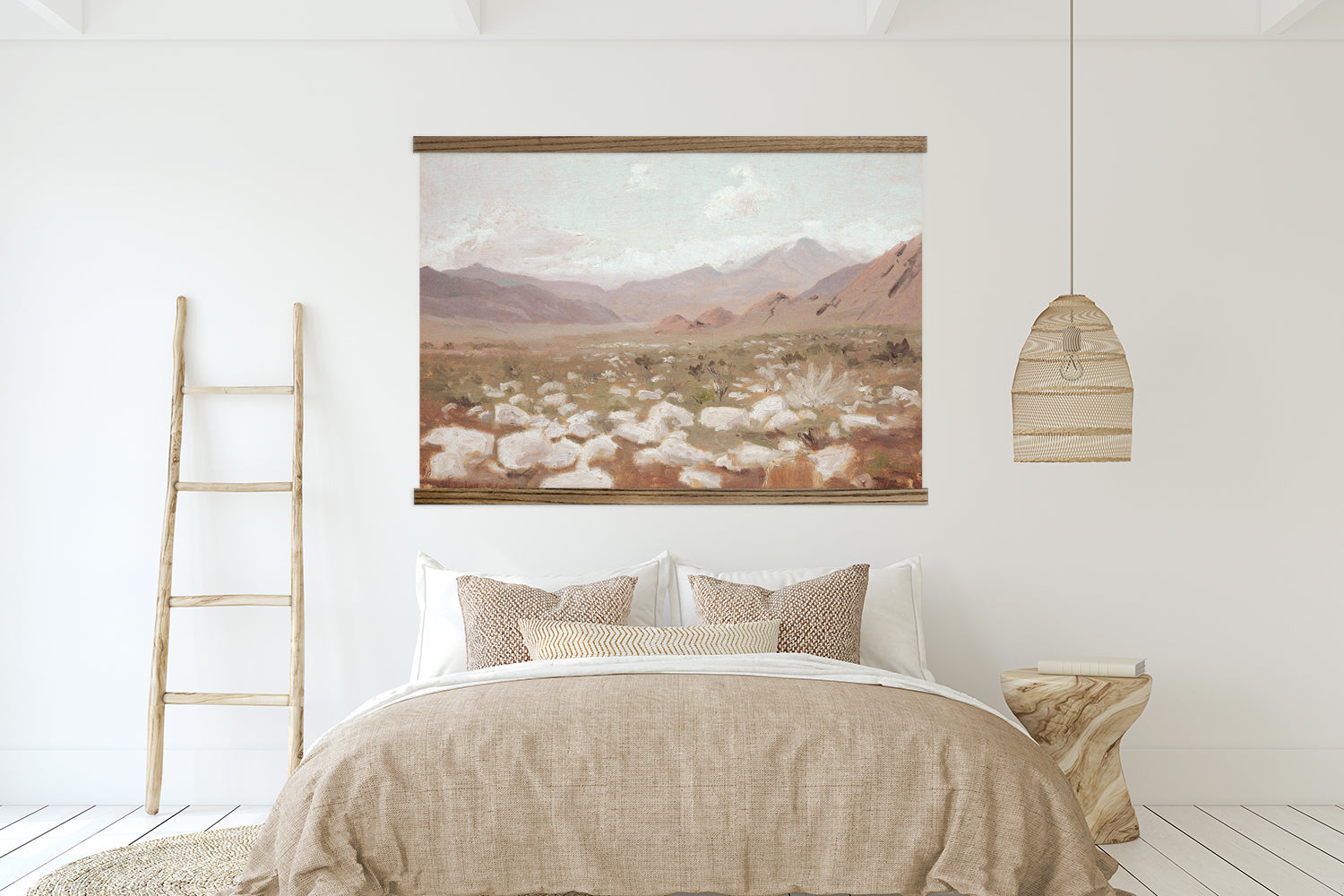 Beige Aesthetic Palm Desert Canvas Wall Art with Wood Frame