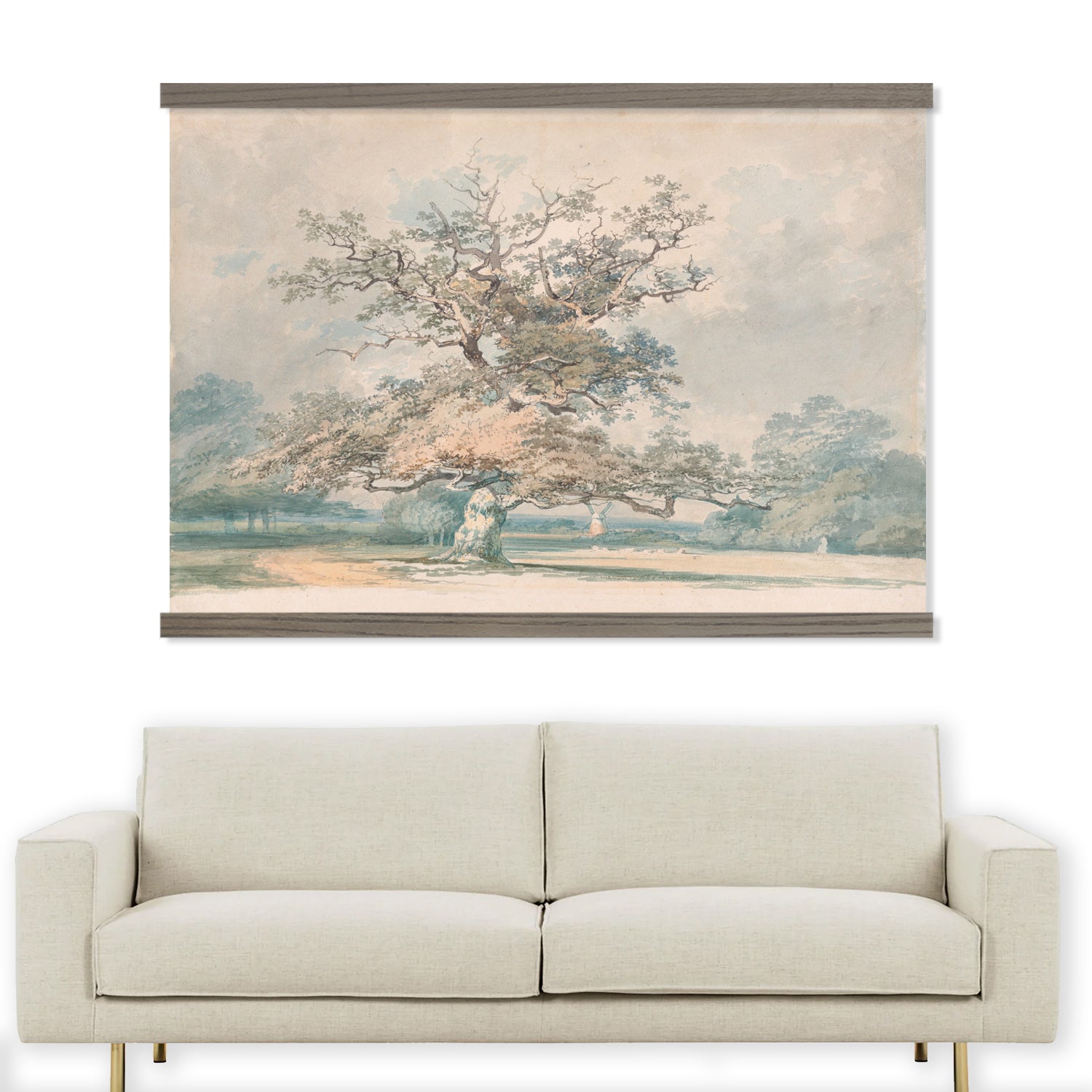 Old Oak Tree - Beige Wall Art - Neutral Scenic Big Wall Art