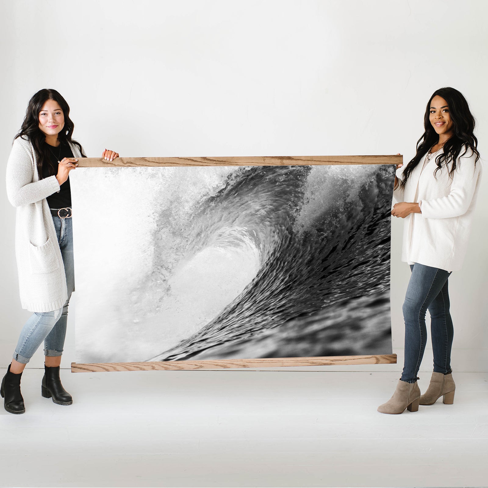 Extra Large Surf Wave Black and White Canvas Wall Hanging