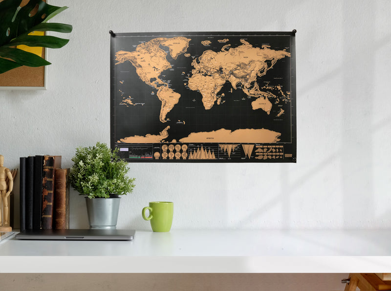 Scratch Off World Map Poster - 16.5x11.5" Black Background