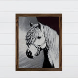 Black and White Horse Painting -  Canvas & Wood Sign Wall Art