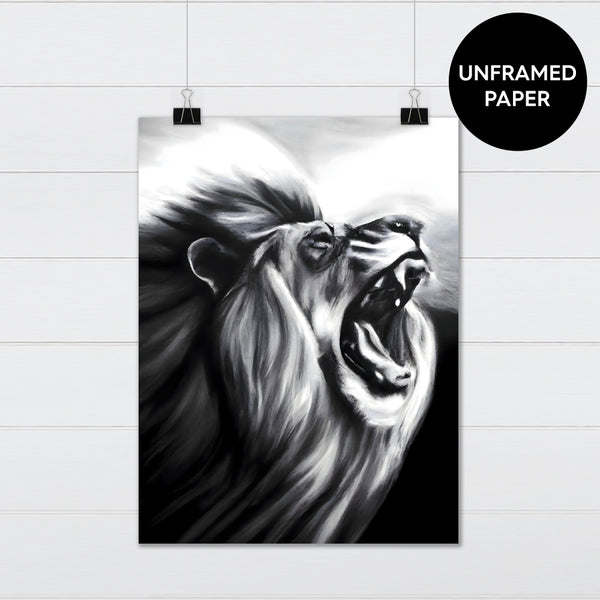Black and White Lion Painting - Canvas & Wood Sign Wall Art