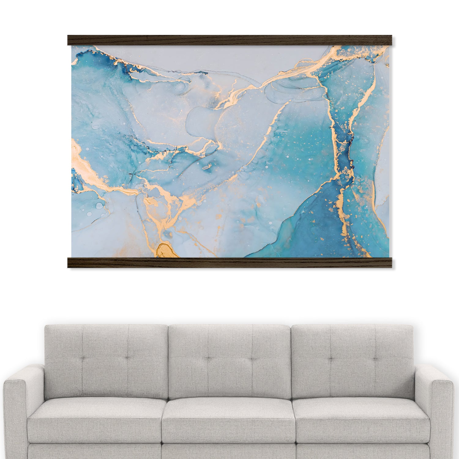 Modern Blue Marble Painting Canvas Print - Extra Large Framed Wall Hanging