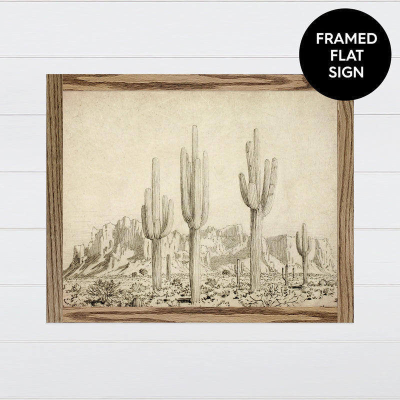 Cactus Sketch Canvas & Wood Sign Wall Art