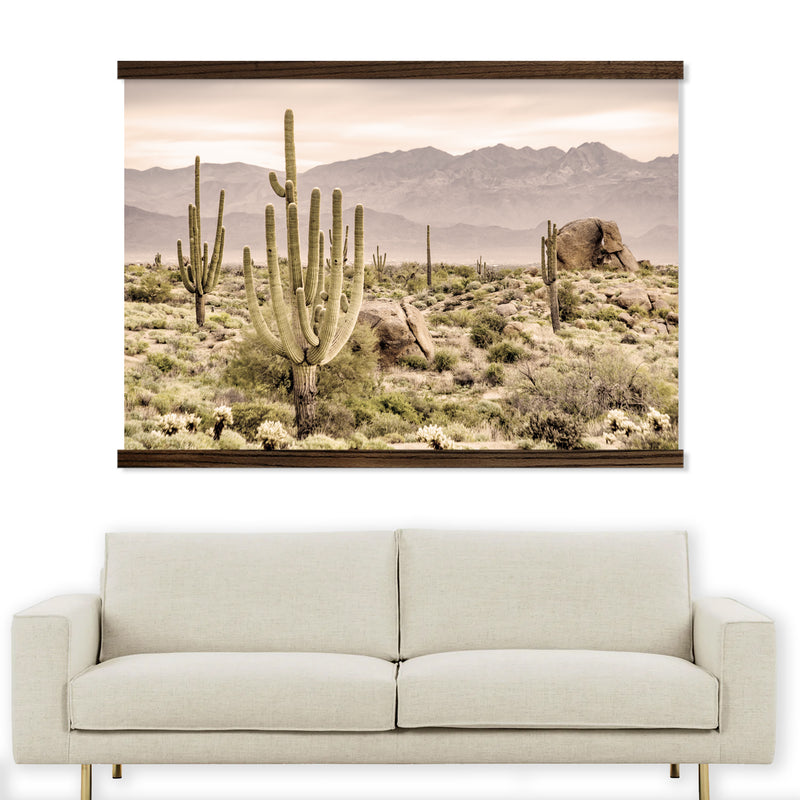 Saguaro Cactus Desert Landscape Print - Large Framed Canvas Art