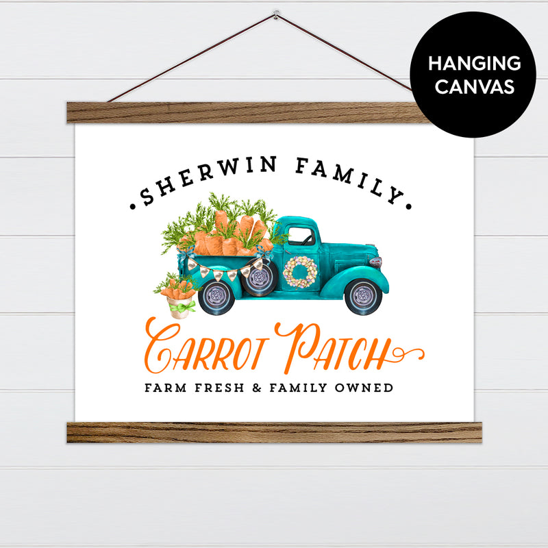 Carrot Patch Co. - Vintage Teal Truck Canvas & Wood Sign Wall Art