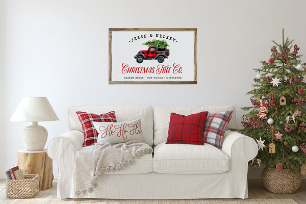 Christmas Tree Co. - Red & Black Jeep Canvas & Wood Sign Wall Art