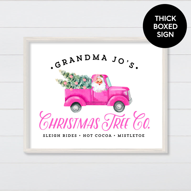Christmas Tree Co. -  Bubble Gum Pink Vintage Truck Canvas & Wood Sign Wall Art