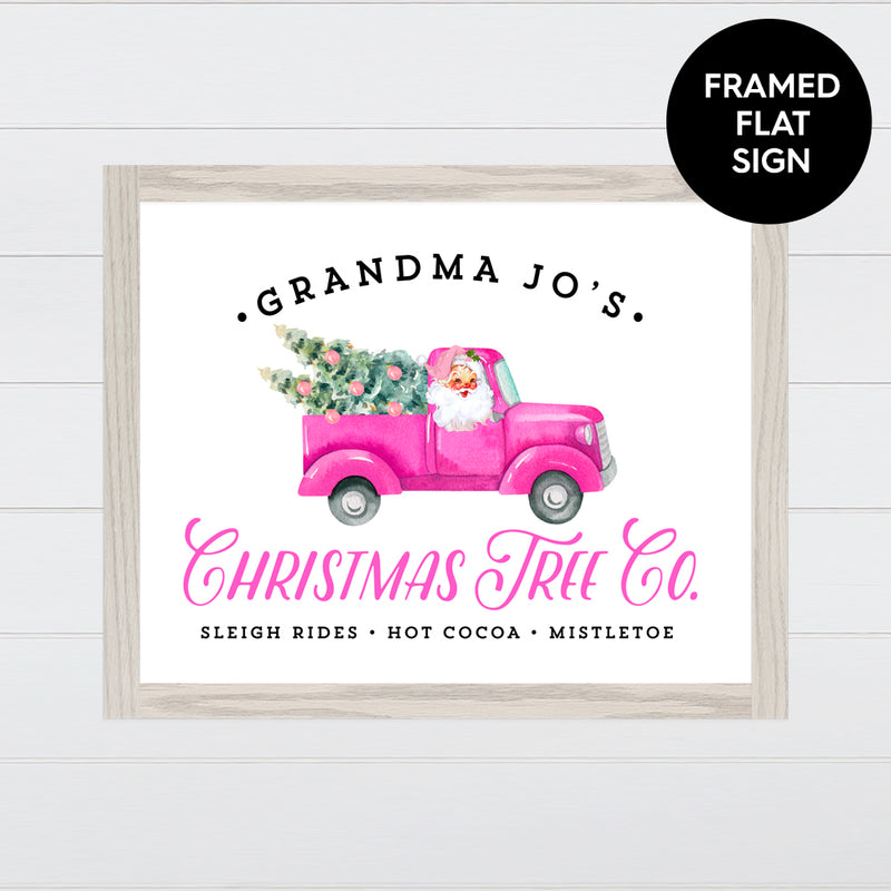 Christmas Tree Co. -  Bubble Gum Pink Vintage Truck Canvas & Wood Sign Wall Art