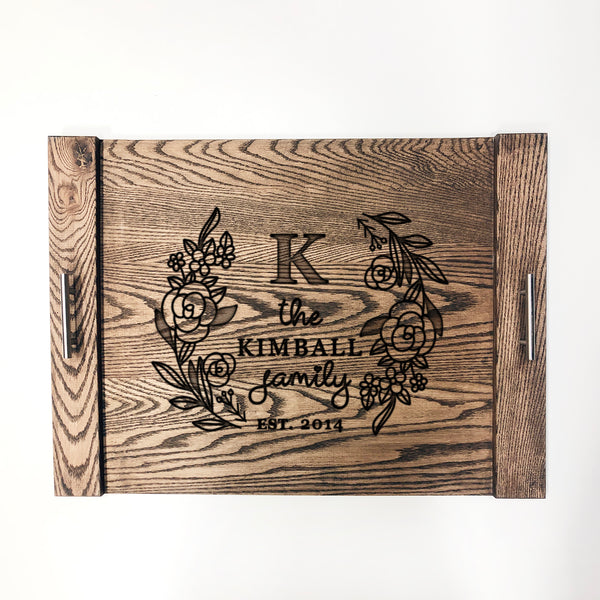 Noodle Board Engraved with Laurel Last Name Monogram