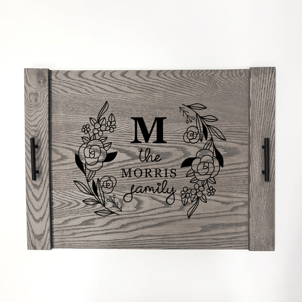 Noodle Board Engraved with Laurel Last Name Monogram