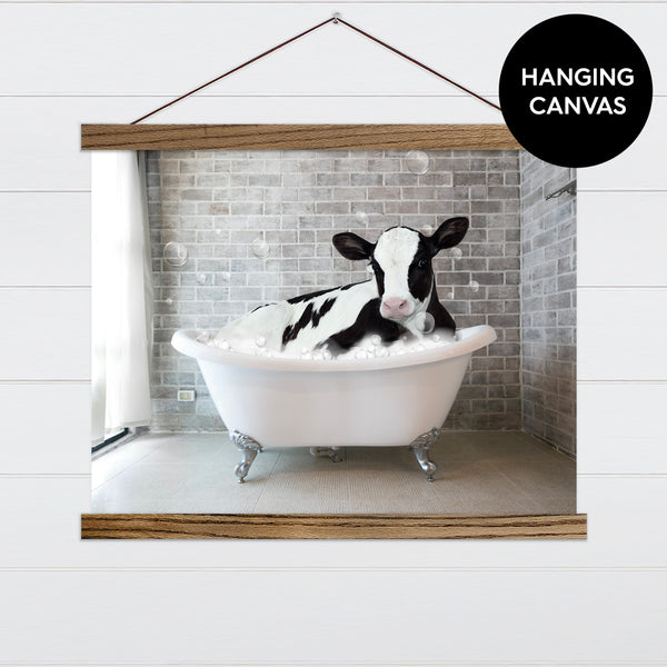 Dairy Cow in a Bubble Bath Funny Bathroom Wall Art