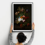 Dark Still Life Painting - Colorful Flowers in the Night Wall Art Print
