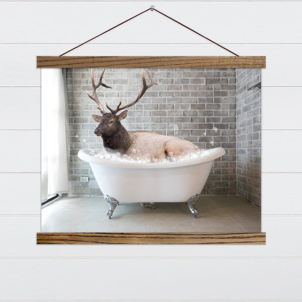 Elk in a Bubble Bath Funny Bathroom Wall Art