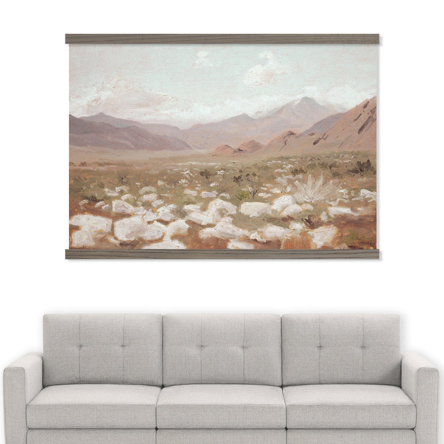 Beige Aesthetic Palm Desert Canvas Wall Art with Wood Frame