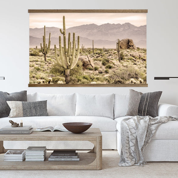 Saguaro Cactus Desert Landscape Print - Large Framed Canvas Art