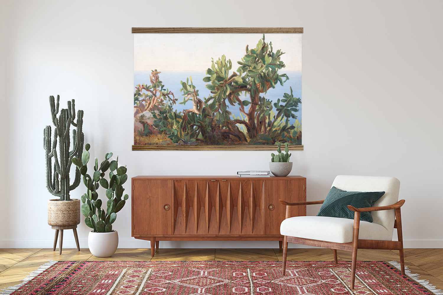 Cactus Painting - Large Canvas Tapestry Print with Wood Frame