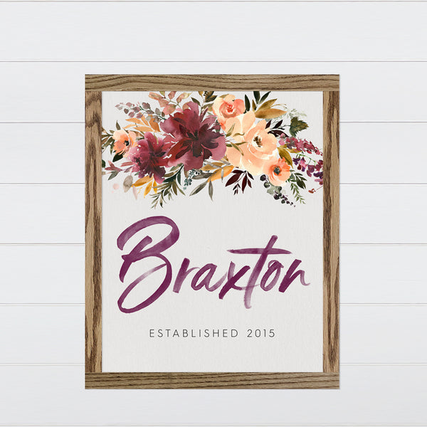 Fall Floral Last Name - Canvas & Wood Sign Wall Art